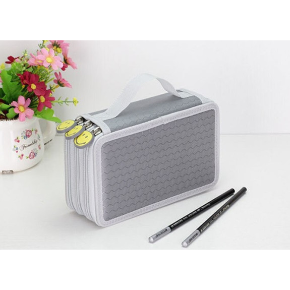 Szary Trzykomorowy Piórnik Szkolny Saszetka