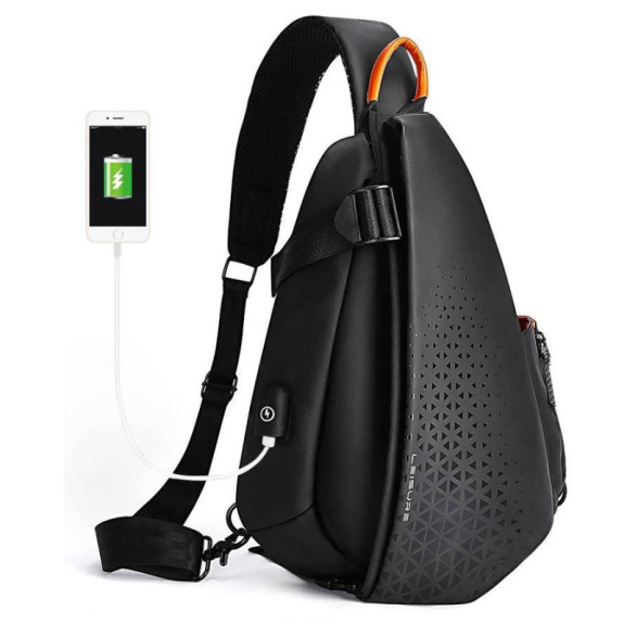 Czarna Saszetka na Ramię z USB Męska Damska (I222)