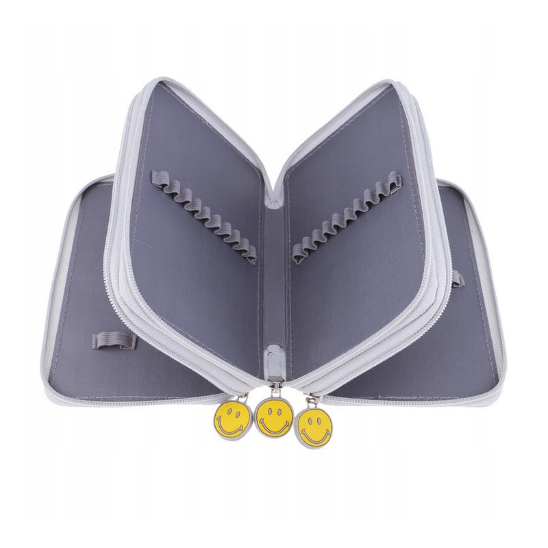 Szary Trzykomorowy Piórnik Szkolny Saszetka