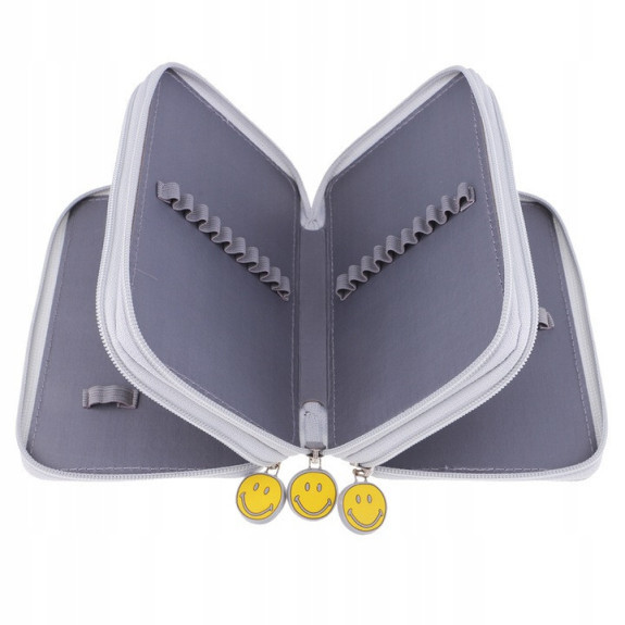 Szary Trzykomorowy Piórnik Szkolny Saszetka