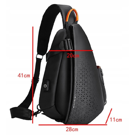 Czarna Saszetka na Ramię z USB Męska Damska (I222)