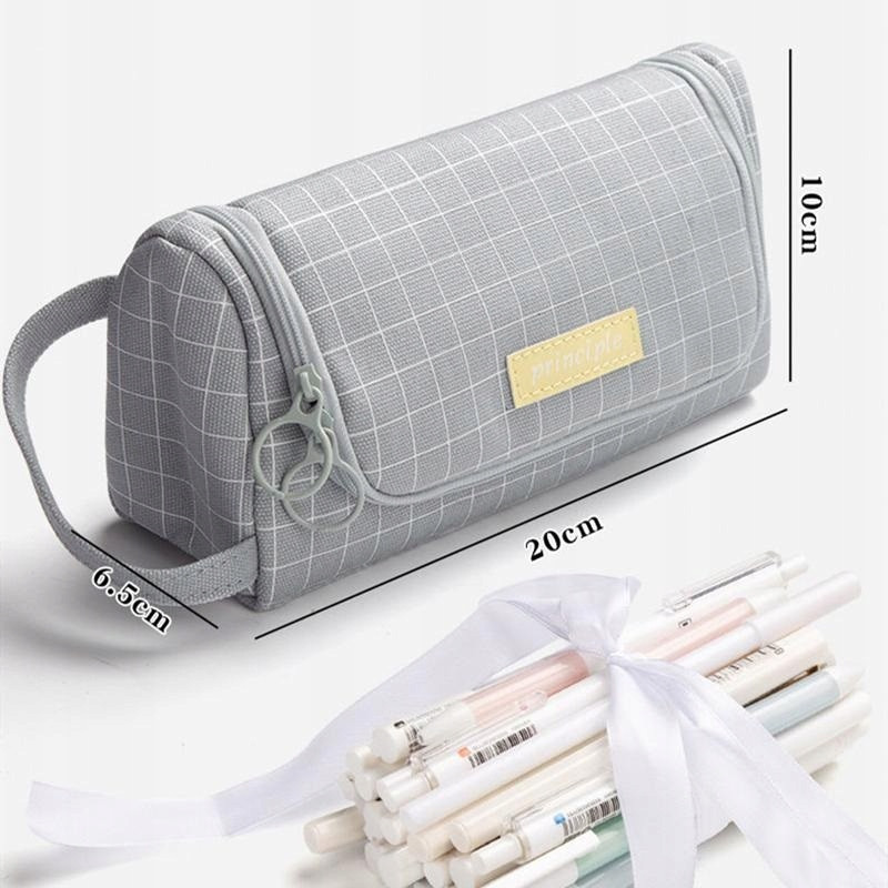 Klasyczny Szary Piórnik Szkolny w Kratę