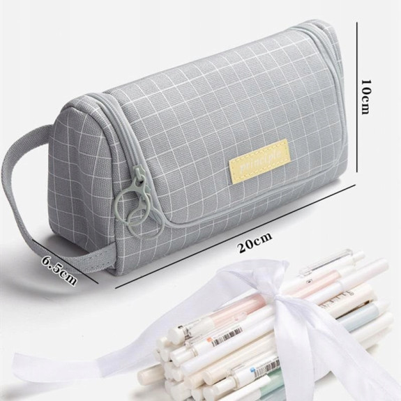 Klasyczny Szary Piórnik Szkolny w Kratę