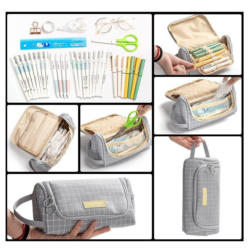 Klasyczny Szary Piórnik Szkolny w Kratę