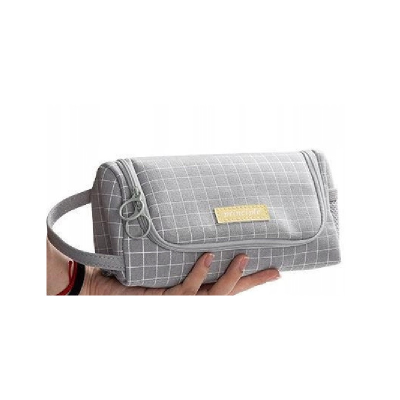 Klasyczny Szary Piórnik Szkolny w Kratę