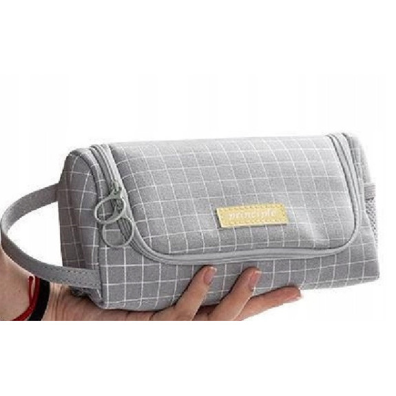 Klasyczny Szary Piórnik Szkolny w Kratę