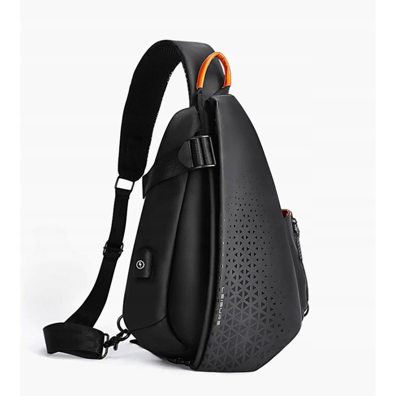 Czarna Saszetka na Ramię z USB Męska Damska (I222)