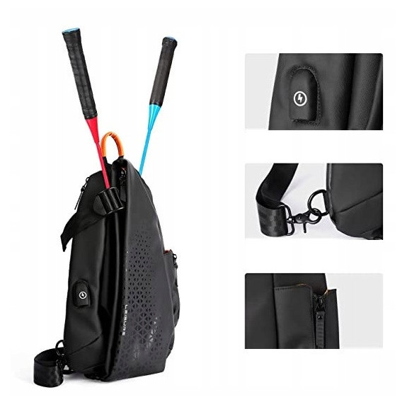 Czarna Saszetka na Ramię z USB Męska Damska (I222)