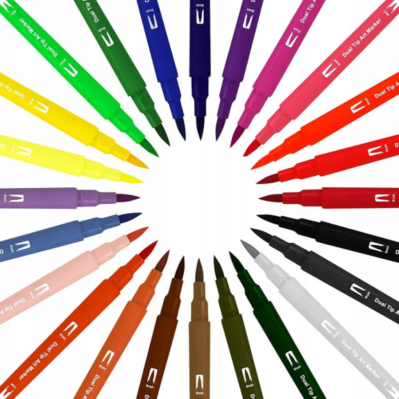 Dwustronne Pisaki Cienkopisy Flamastry 24 szt C012