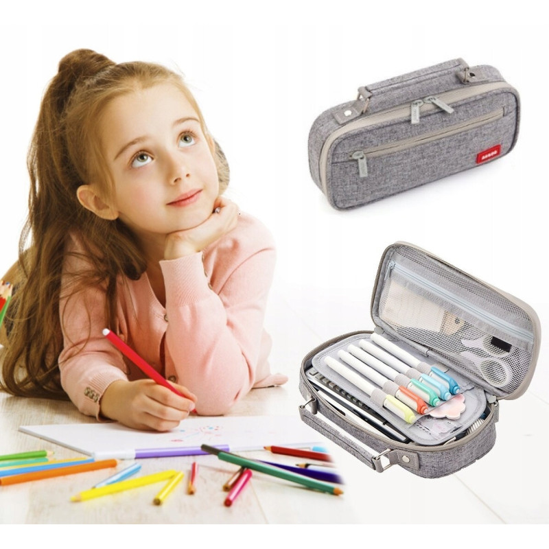 Duży Szary Organizer Piórnik Szkolny