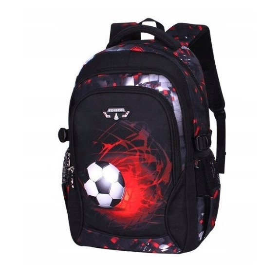 Plecak Szkolny dla Chłopca z Piłką Czarno-Czerwony