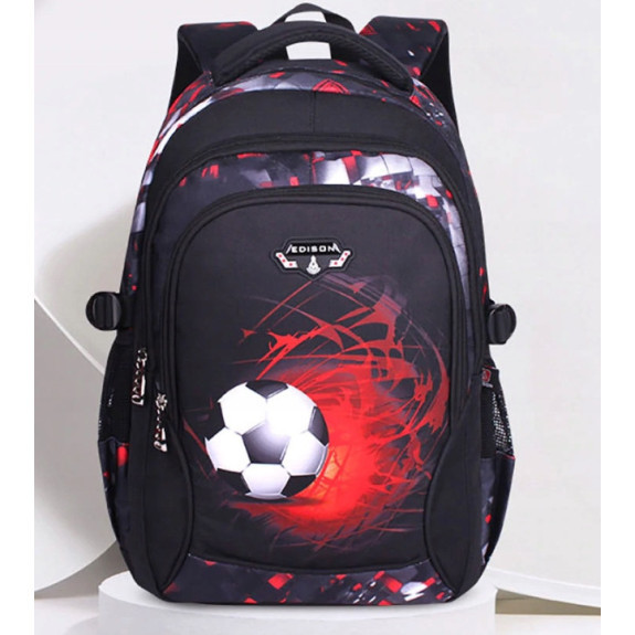 Plecak Szkolny dla Chłopca z Piłką Czarno-Czerwony