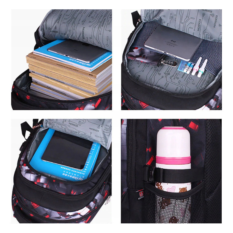 Plecak Szkolny dla Chłopca z Piłką Czarno-Czerwony