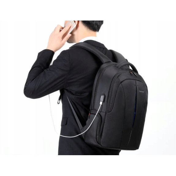 Plecak na Laptopa 15.6 Cali z Portem USB Czarny z Niebieskim (I026)