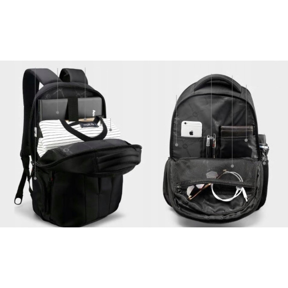 Plecak na Laptopa 15.6 Cali z Portem USB Czarny z Niebieskim (I026)