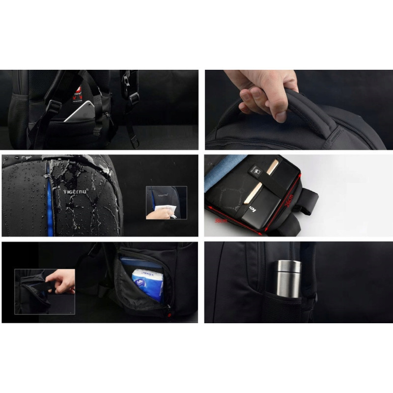 Plecak na Laptopa 15.6 Cali z Portem USB Czarny z Niebieskim (I026)