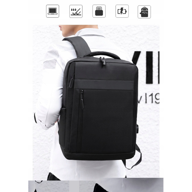 Nowoczesny Lekki Plecak na Laptopa 15.6 Cali USB Czarny (I193)