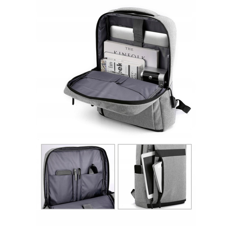 Nowoczesny Lekki Plecak na Laptopa 15.6 Cali USB Czarny (I193)