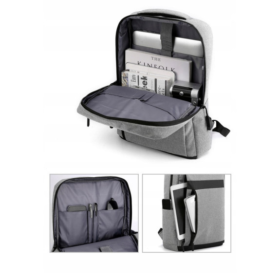 Nowoczesny Lekki Plecak na Laptopa 15.6 Cali USB Szary (I193)