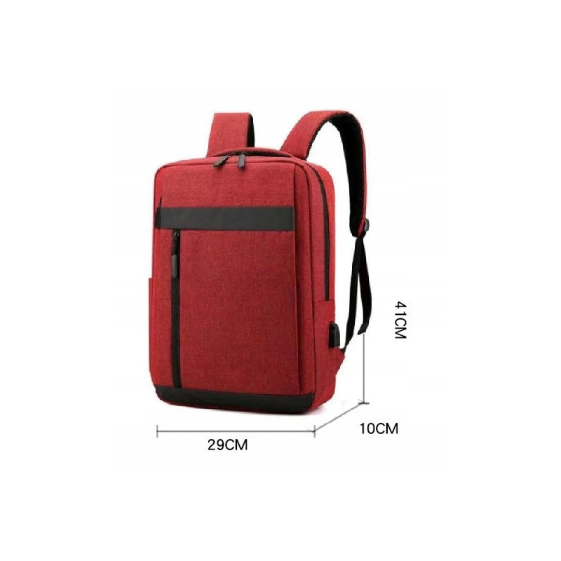 Nowoczesny Lekki Plecak na Laptopa 15.6 Cali USB Czerwony (I193)