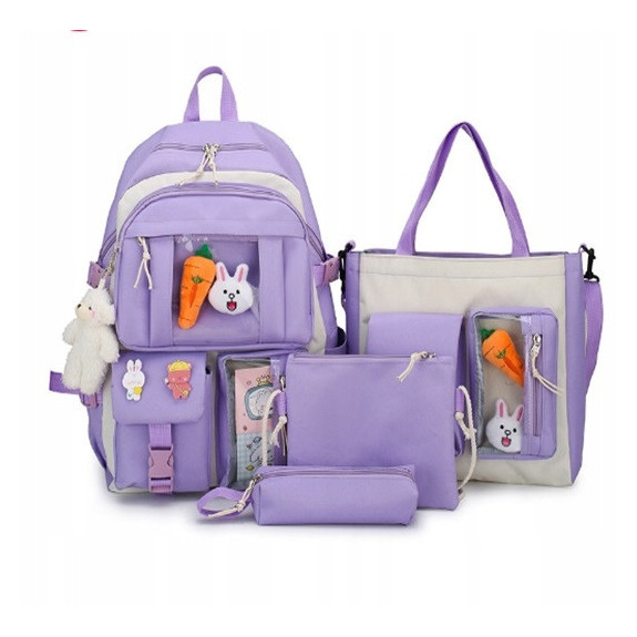 Fioletowo-Beżowy Plecak Szkolny Zestaw 4w1 - Plecakownia.pl🎒