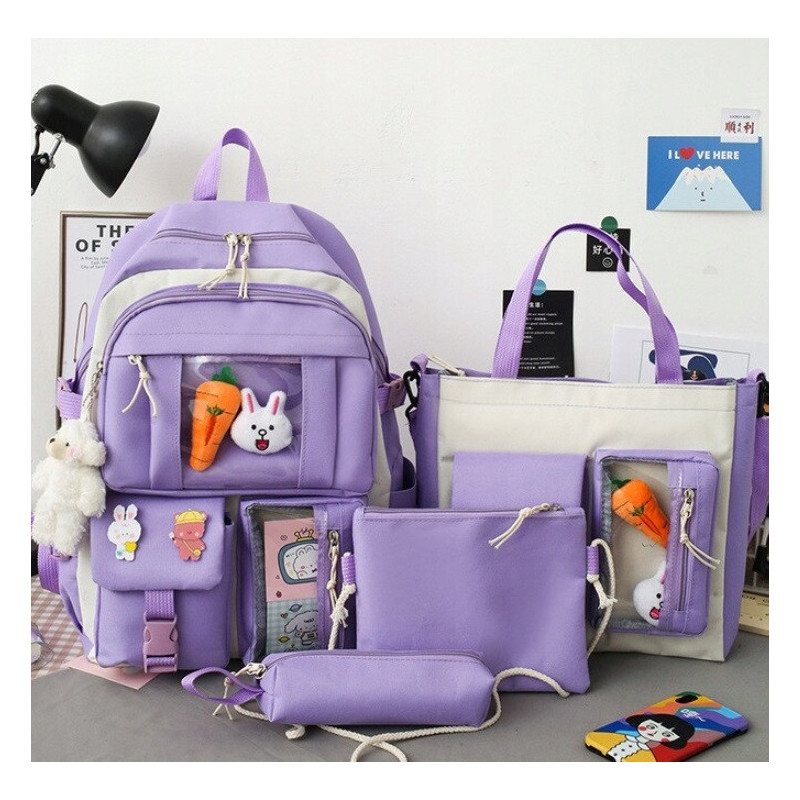 Fioletowo-Beżowy Plecak Szkolny Zestaw 4w1 - Plecakownia.pl🎒