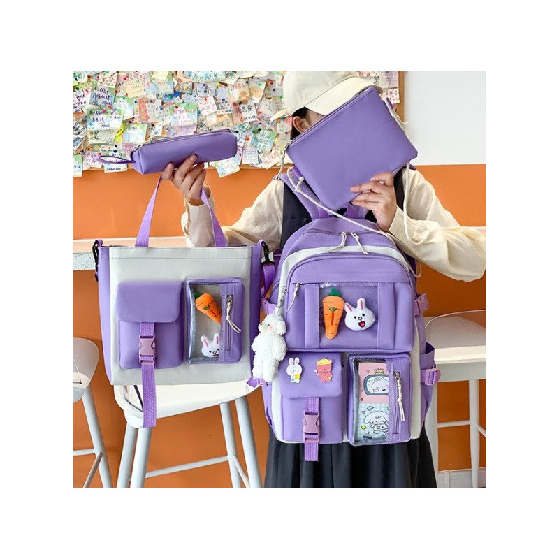 Fioletowo-Beżowy Plecak Szkolny Zestaw 4w1 - Plecakownia.pl🎒