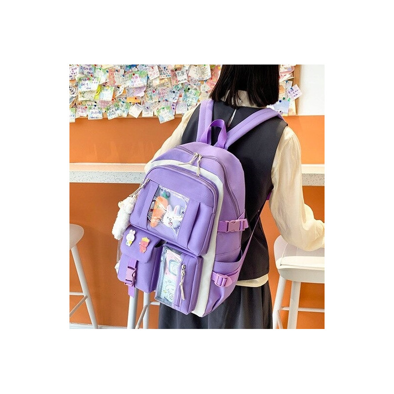 Fioletowo-Beżowy Plecak Szkolny Zestaw 4w1 - Plecakownia.pl🎒