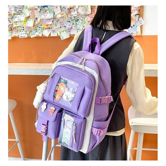 Fioletowo-Beżowy Plecak Szkolny Zestaw 4w1 - Plecakownia.pl🎒