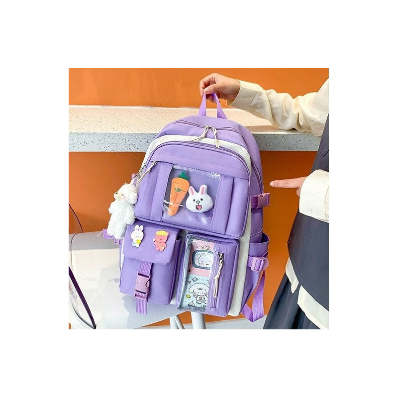 Fioletowo-Beżowy Plecak Szkolny Zestaw 4w1 - Plecakownia.pl🎒