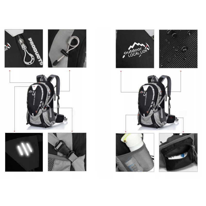 Szary Sportowy Plecak Turystyczny Wodoodporny 25L