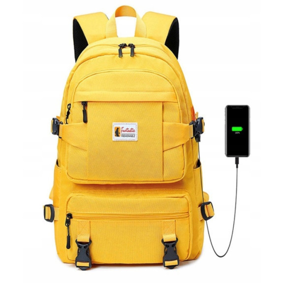 Żółty Plecak Szkolny Młodzieżowy Miejski USB na Laptopa Żółty Plecak Szkolny Młodzieżowy Miejski USB na Laptopa